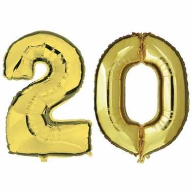 20 jaar gouden gefeliciteerd ballonnen 88 cm leeftijd/cijfer
