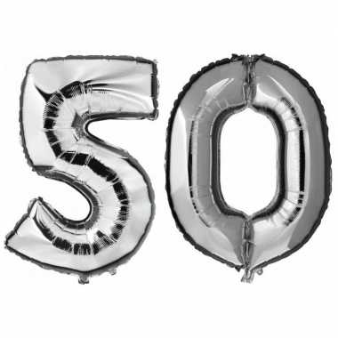 50 jaar zilveren gefeliciteerd ballonnen 88 cm leeftijd/cijfer