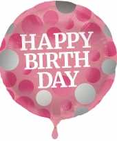 Gefeliciteerd ballon gefeliciteerd happy birthday roze met stippen 45 cm met helium gevuld