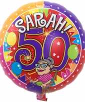 Gefeliciteerd ballon sarah 50 jaar verjaardag 43 cm met helium gevuld