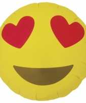 Gele emoticon gefeliciteerd ballon met hartjesogen 46 cm