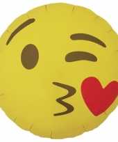 Gele emoticon gefeliciteerd ballon met kusje 46 cm